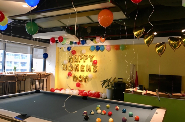 Rises office decorated for a celebration